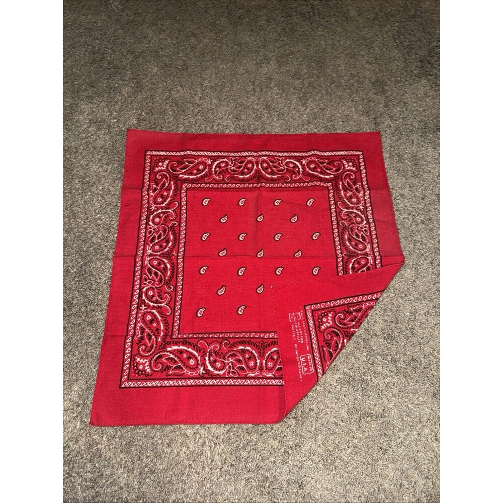 Vtg Red Cotton Bandanna Handkerchief Scarf Paris Access Cowboy Biker 20x20" USA